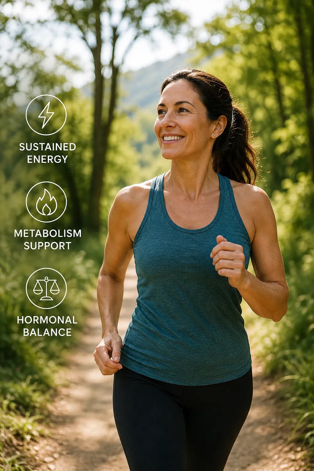 Active woman outdoors using Venus Factor for metabolism support